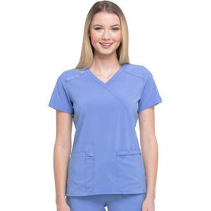 Dickies EDS Essentials, Mock Wrap Top Scrubs for Women with Four-Way Stretch and Moisture Wicking DK625(Ciel)