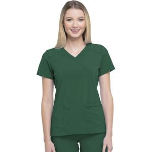 Dickies EDS Essentials, Mock Wrap Top Scrubs for Women with Four-Way Stretch and Moisture Wicking DK625(Hunter Green)