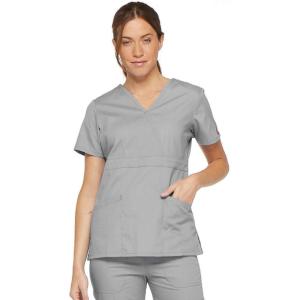 Dickies EDS Signature Scrubs for Women, Empire Waist Mock Wrap Top in Soft Brushed Poplin 86806(Grey)