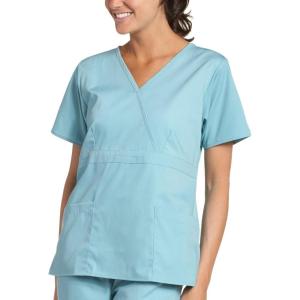 Dickies EDS Signature Scrubs for Women, Empire Waist Mock Wrap Top in Soft Brushed Poplin 86806(Ice Blue)