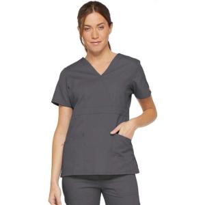 Dickies EDS Signature Scrubs for Women, Empire Waist Mock Wrap Top in Soft Brushed Poplin 86806(Pewter)