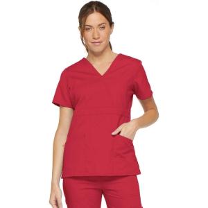 Dickies EDS Signature Scrubs for Women, Empire Waist Mock Wrap Top in Soft Brushed Poplin 86806(Red)