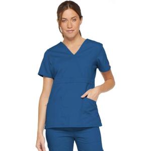 Dickies EDS Signature Scrubs for Women, Empire Waist Mock Wrap Top in Soft Brushed Poplin 86806(Royal)