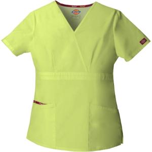Dickies EDS Signature Scrubs for Women, Empire Waist Mock Wrap Top in Soft Brushed Poplin 86806(Sweet Apple Green)
