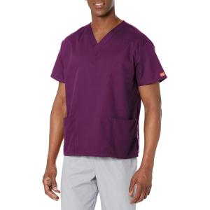 Dickies EDS Signature Scrubs for Women, V-Neck Womens Tops in Soft Brushed Poplin 86706(Eggplant)