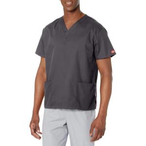 Dickies EDS Signature Scrubs for Women, V-Neck Womens Tops in Soft Brushed Poplin 86706(Pewter)