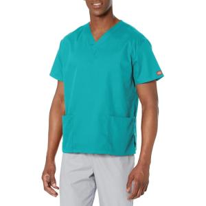 Dickies EDS Signature Scrubs for Women, V-Neck Womens Tops in Soft Brushed Poplin 86706(Teal Blue)
