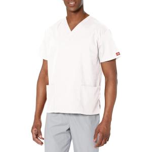 Dickies EDS Signature Scrubs for Women, V-Neck Womens Tops in Soft Brushed Poplin 86706(White)