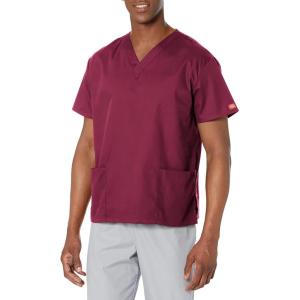 Dickies EDS Signature Scrubs for Women, V-Neck Womens Tops in Soft Brushed Poplin 86706(Wine)