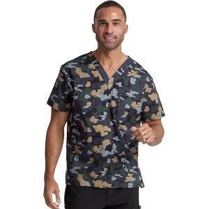 Dickies EDS Signature Scrubs for Women and Scrubs for Men, Unisex One Pocket V-Neck Top in Soft Brushed Poplin 83706(Brush Away Camo)