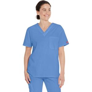 Dickies EDS Signature Scrubs for Women and Scrubs for Men, Unisex One Pocket V-Neck Top in Soft Brushed Poplin 83706(Ceil Blue)