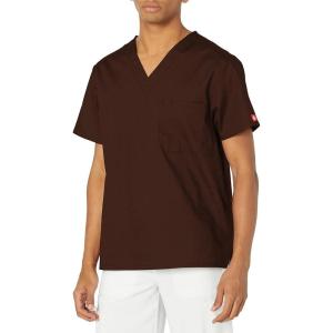 Dickies EDS Signature Scrubs for Women and Scrubs for Men, Unisex One Pocket V-Neck Top in Soft Brushed Poplin 83706(Chocolate)