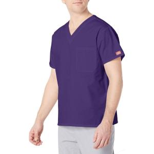 Dickies EDS Signature Scrubs for Women and Scrubs for Men, Unisex One Pocket V-Neck Top in Soft Brushed Poplin 83706(Grape)