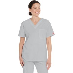 Dickies EDS Signature Scrubs for Women and Scrubs for Men, Unisex One Pocket V-Neck Top in Soft Brushed Poplin 83706(Grey)