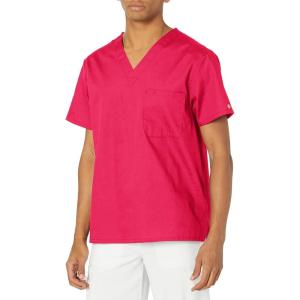Dickies EDS Signature Scrubs for Women and Scrubs for Men, Unisex One Pocket V-Neck Top in Soft Brushed Poplin 83706(Hot Pink)