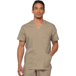 Dickies EDS Signature Scrubs for Women and Scrubs for Men, Unisex One Pocket V-Neck Top in Soft Brushed Poplin 83706(Khaki)