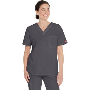 Dickies EDS Signature Scrubs for Women and Scrubs for Men, Unisex One Pocket V-Neck Top in Soft Brushed Poplin 83706(Pewter)