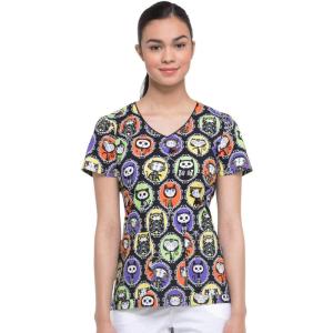 Dickies EDS Women Scrubs Top V-Neck DK700(Dia De Los Gatos)