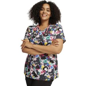 Dickies EDS Women Scrubs Top V-Neck DK700(Fur-ever Floral)