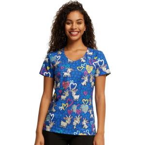 Dickies EDS Women Scrubs Top V-Neck Print DK852(I Goat You Babe)