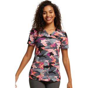 Dickies EDS Women Scrubs Top V-Neck Print DK876(Camo Plaid)
