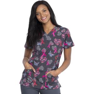 Dickies EDS Women Scrubs Top V-Neck Print DK876(Dark Grey/Multicolor)