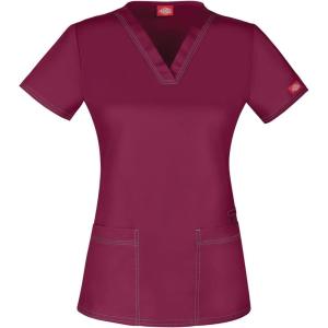 Dickies EDS Women Scrubs Top V-Neck Print DK876(D-wine)