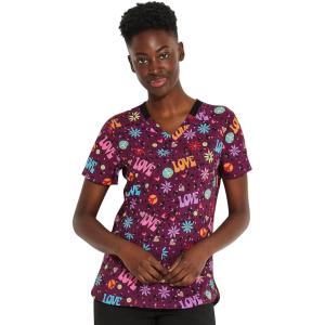 Dickies EDS Women Scrubs Top V-Neck Print DK876(Happy Hippie)