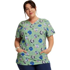 Dickies EDS Women Scrubs Top V-Neck Print DK876(Happy to Be Here)