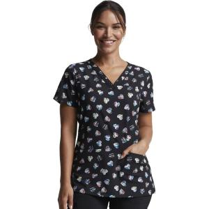 Dickies EDS Women Scrubs Top V-Neck Print DK876(Love U Dots)
