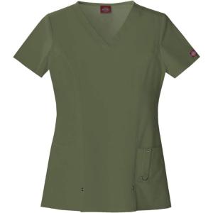 Dickies EDS Women Scrubs Top V-Neck Print DK876(Olive)