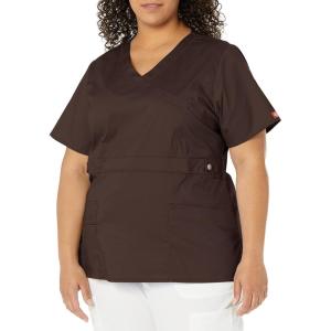 Dickies Gen Flex Women Scrubs Top Mock Wrap 817355.(Chocolate)