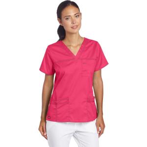 Dickies Gen Flex Women Scrubs Top V-Neck 817455(Hot Pink)
