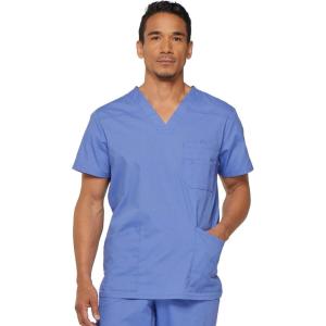 Dickies Mens V-Neck Scrub Top with 5 Pockets – Medical & Nursing Uniform Shirt, Side Vents – 81906(Ceil Blue)