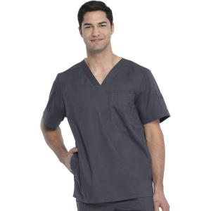 Dickies Mens V-Neck Scrub Top with 5 Pockets – Medical & Nursing Uniform Shirt, Side Vents – 81906(Dark Pewter)
