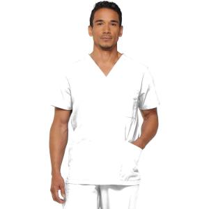 Dickies Mens V-Neck Scrub Top with 5 Pockets – Medical & Nursing Uniform Shirt, Side Vents – 81906(White)
