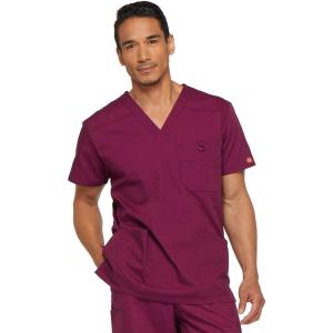 Dickies Mens V-Neck Scrub Top with 5 Pockets – Medical & Nursing Uniform Shirt, Side Vents – 81906(Wine)