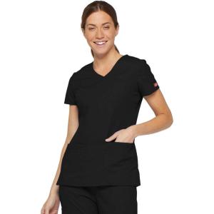 Dickies Scrubs Top for Women, V-Neck Womens Scrub Tops, Contemporary Fit with 4 Pockets – 85906(Black)