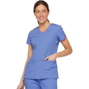 Dickies Scrubs Top for Women, V-Neck Womens Scrub Tops, Contemporary Fit with 4 Pockets – 85906(Ceil Blue)