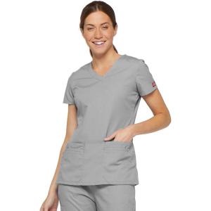 Dickies Scrubs Top for Women, V-Neck Womens Scrub Tops, Contemporary Fit with 4 Pockets – 85906(Grey)