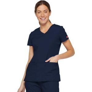 Dickies Scrubs Top for Women, V-Neck Womens Scrub Tops, Contemporary Fit with 4 Pockets – 85906(Navy)