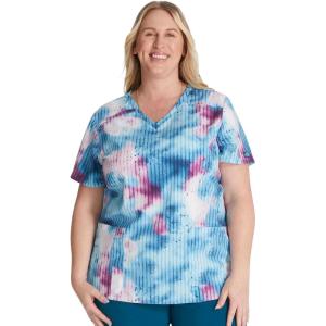 Dickies Women’s Scrub Top Printed V-Neck Medical Top with 2 Pockets, Snap Tab & Instrument Loops – DK616(Splatter Stripes)