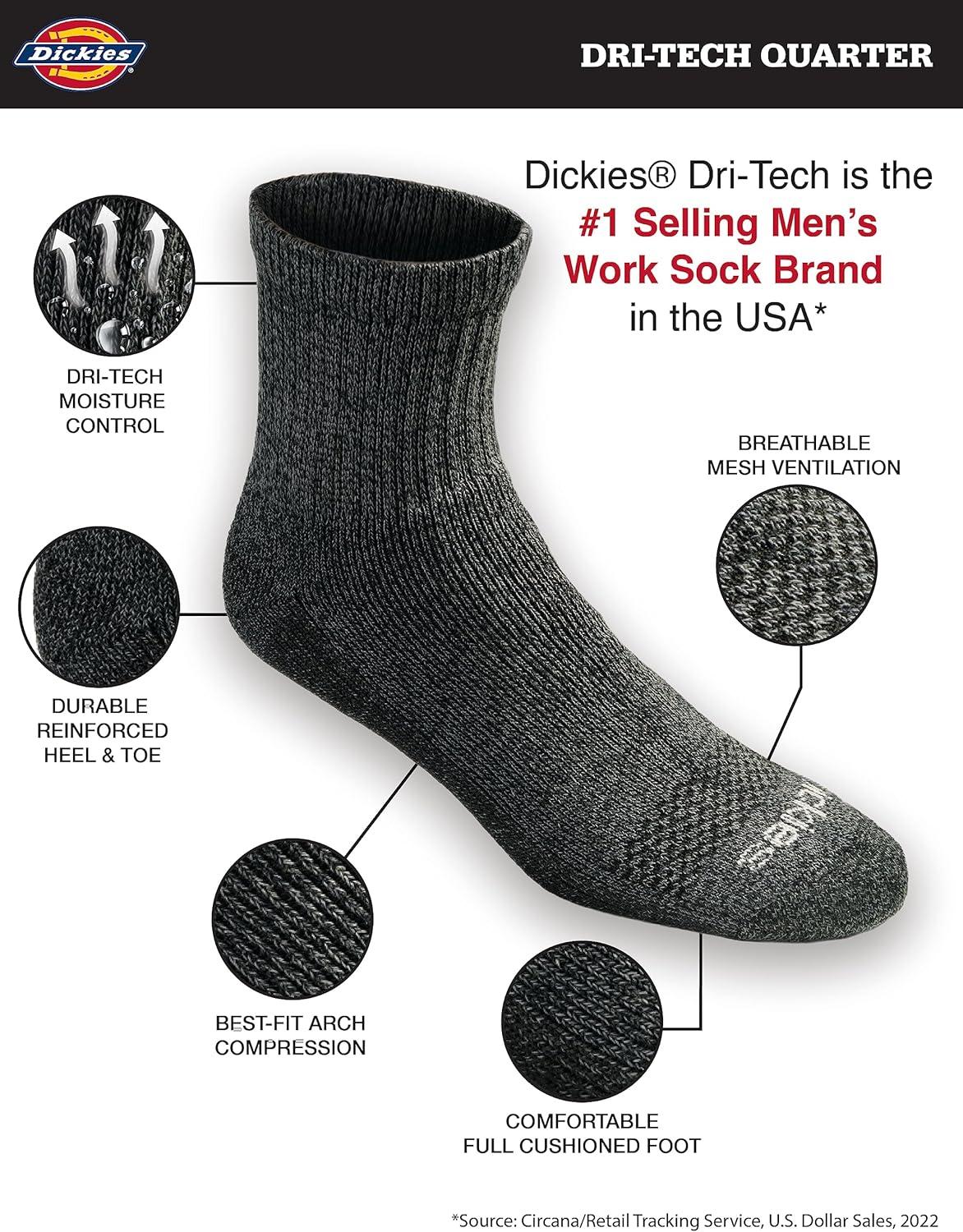 image:imageDickies Mens DriTech Moisture Control Quarter Socks Available in MXXL 6 12 18 PairsGreyBlueBrown 12 Pairs