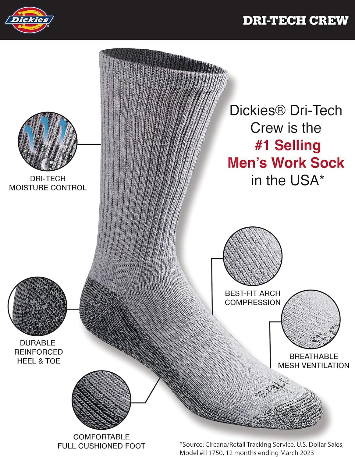 image:imageDickies Mens Dritech Original Moisture Control Crew Socks Available in Mxxl 6 12 18 PairsGray 6 Pairs