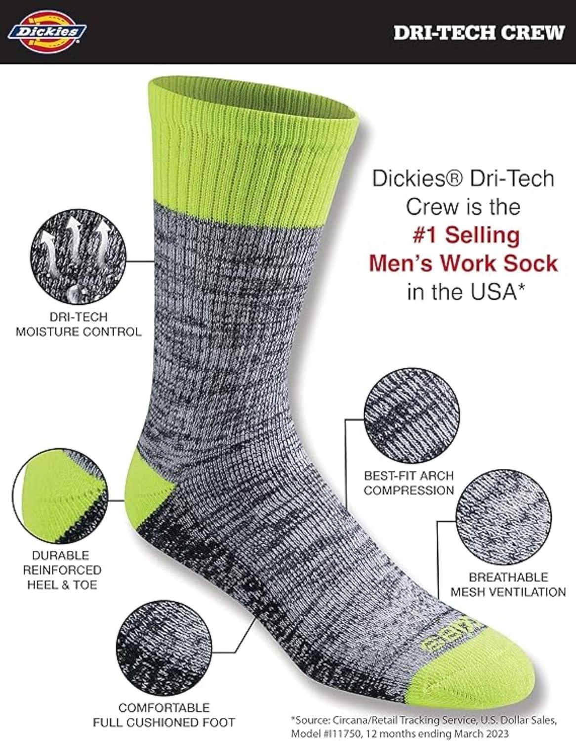 image:imageDickies Mens Dritech Original Moisture Control Crew Socks Available in Mxxl 6 12 18 PairsHivis Asst 12 Pairs
