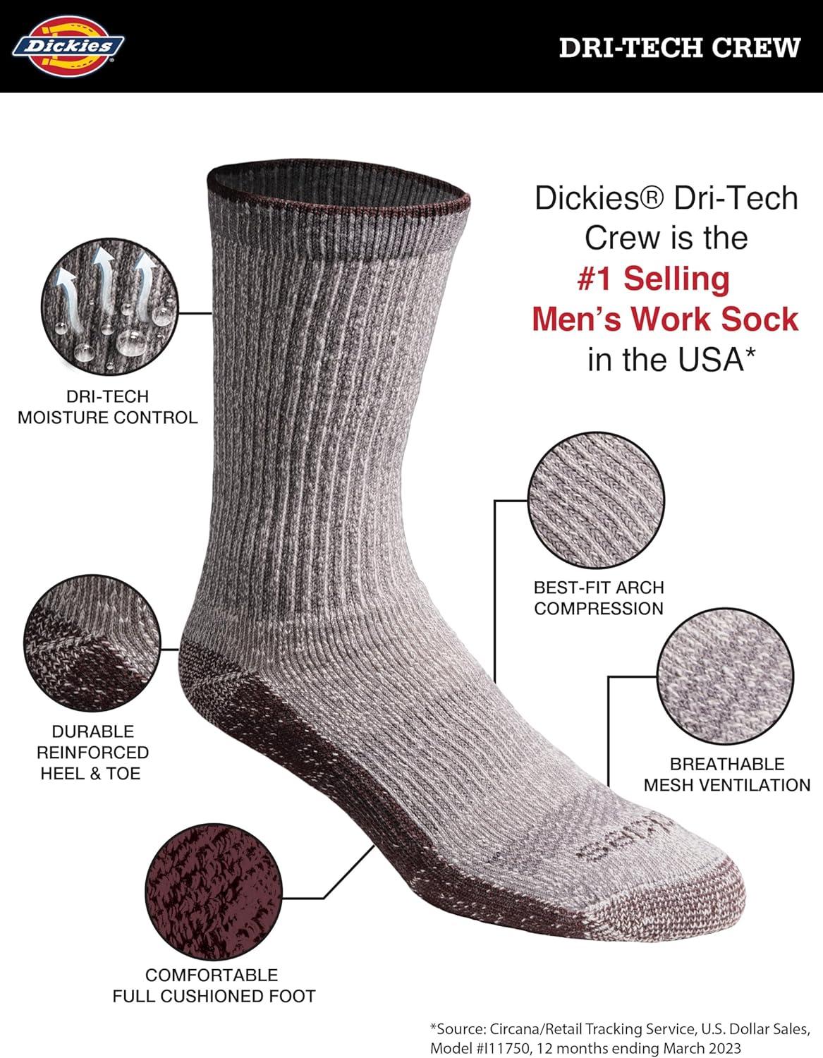 image:imageDickies Mens Dritech Original Moisture Control Crew Socks Available in Mxxl 6 12 18 PairsNatural Twist Assort 6 Pairs