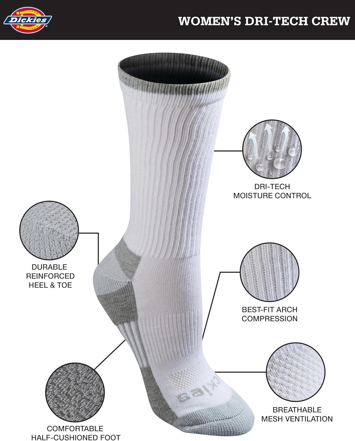 image:imageDickies Womens DriTech Essential Moisture Control Crew Socks Available in SXL 6 12 PairsWhite Assorted 6 Pairs
