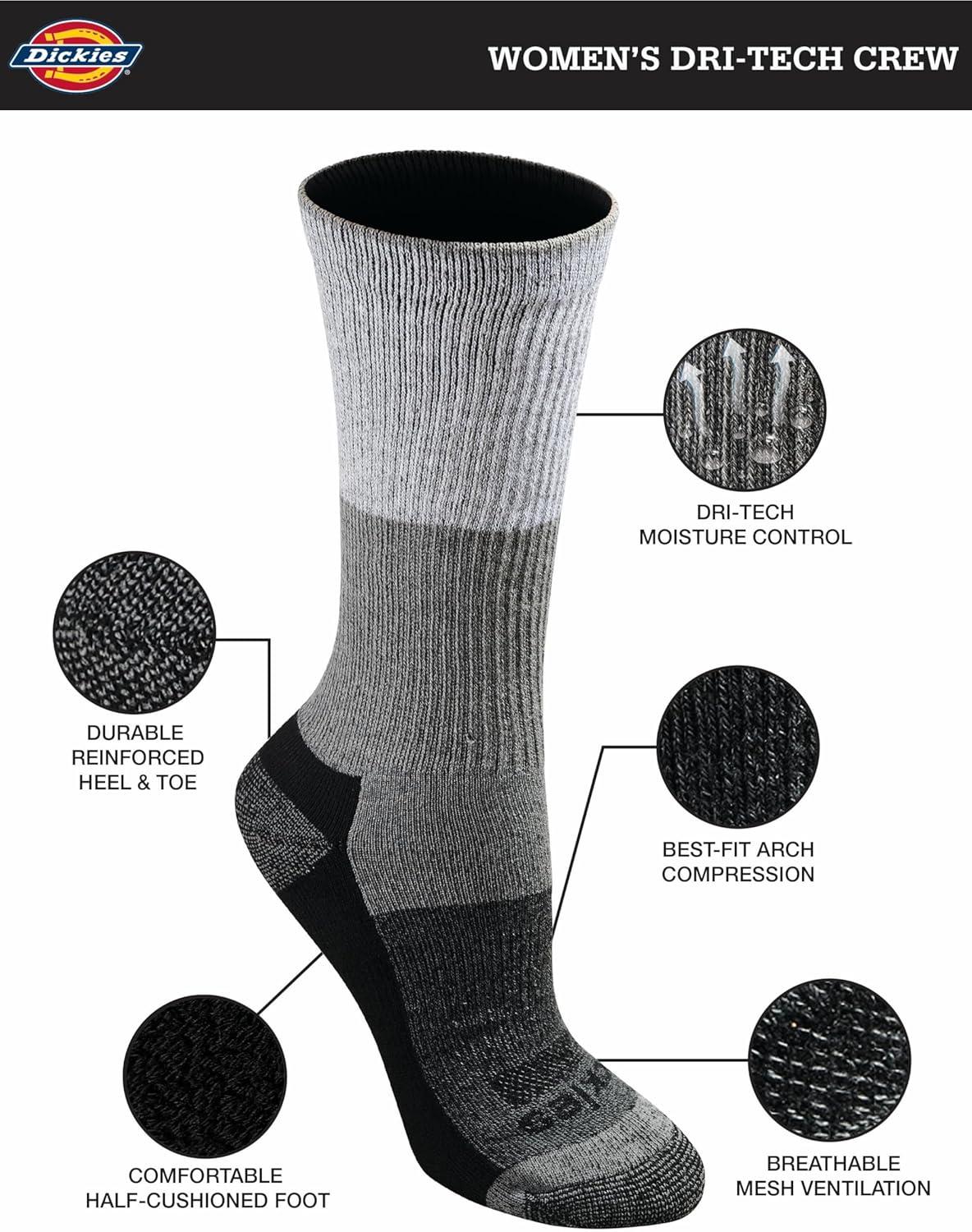 image:imageDickies Womens DriTech Fashion Moisture Control Crew Socks 6 12 PairsBlack Dot Assorted 6 Pairs