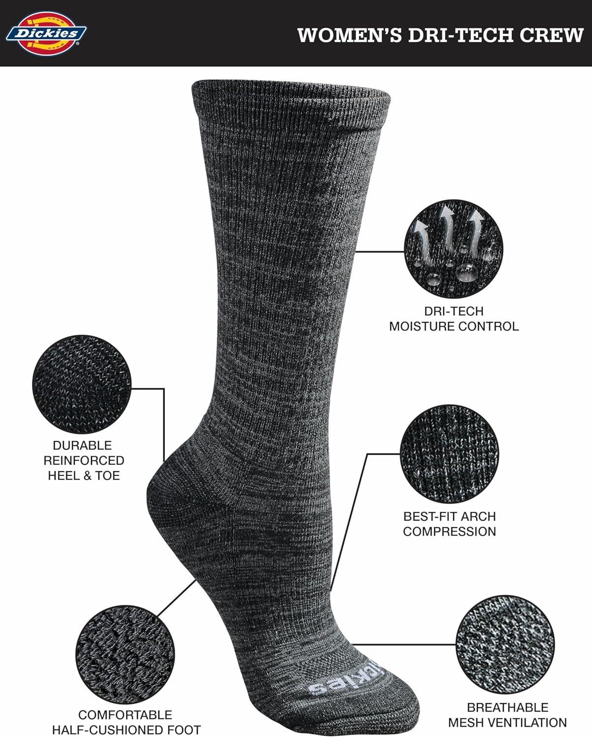 image:imageDickies Womens DriTech Fashion Moisture Control Crew Socks 6 12 PairsBlack Stripe 6 Pairs