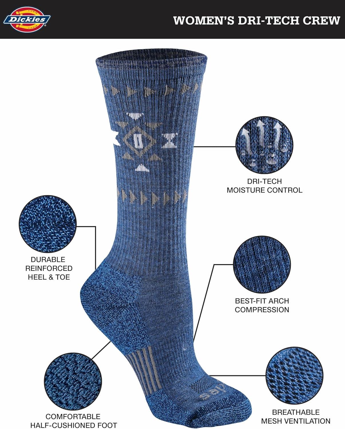 image:imageDickies Womens DriTech Fashion Moisture Control Crew Socks 6 12 PairsDenim Tribal 6 Pairs